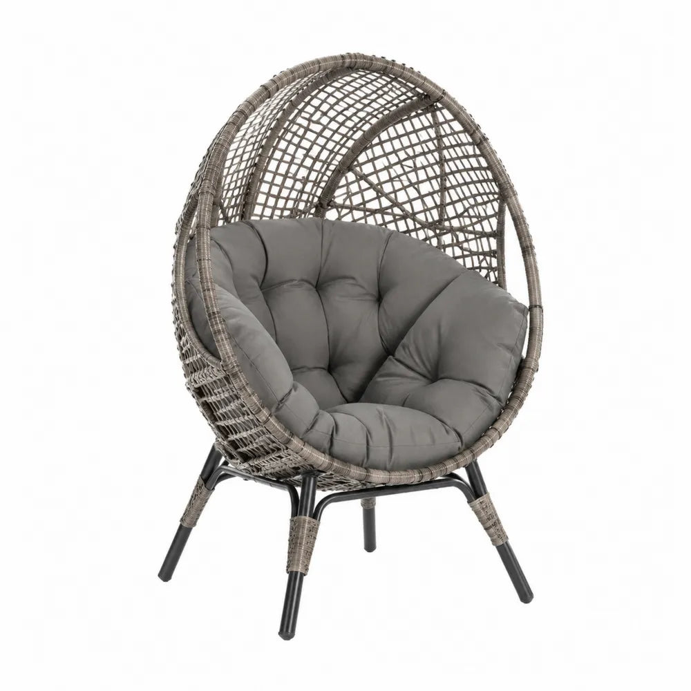 Outdoor Polyrattan Eierstuhl mit Polyesterkissen Grau 120cm
