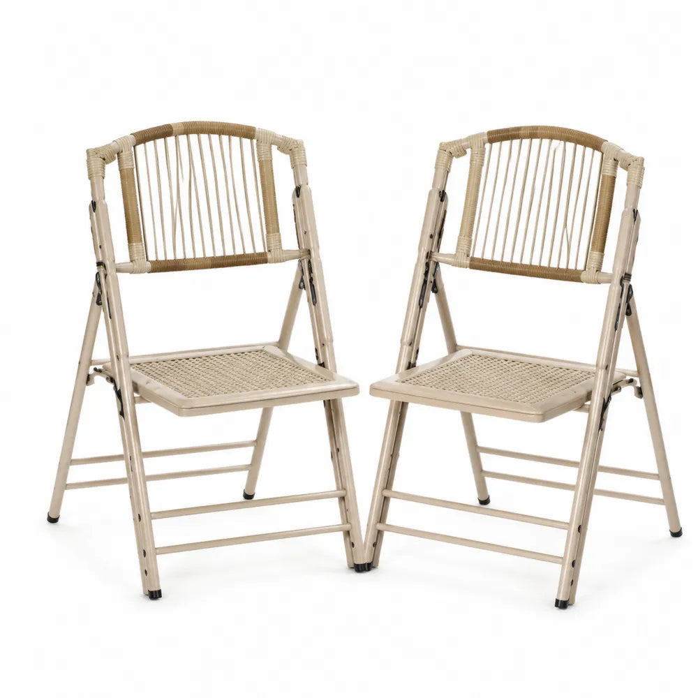 2er Set Klappstuhl Edelstahl Polypropylen Beige