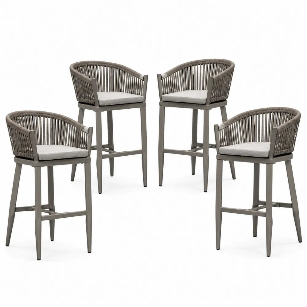 4er Set Barhocker aus Aluminium und Seilgeflecht