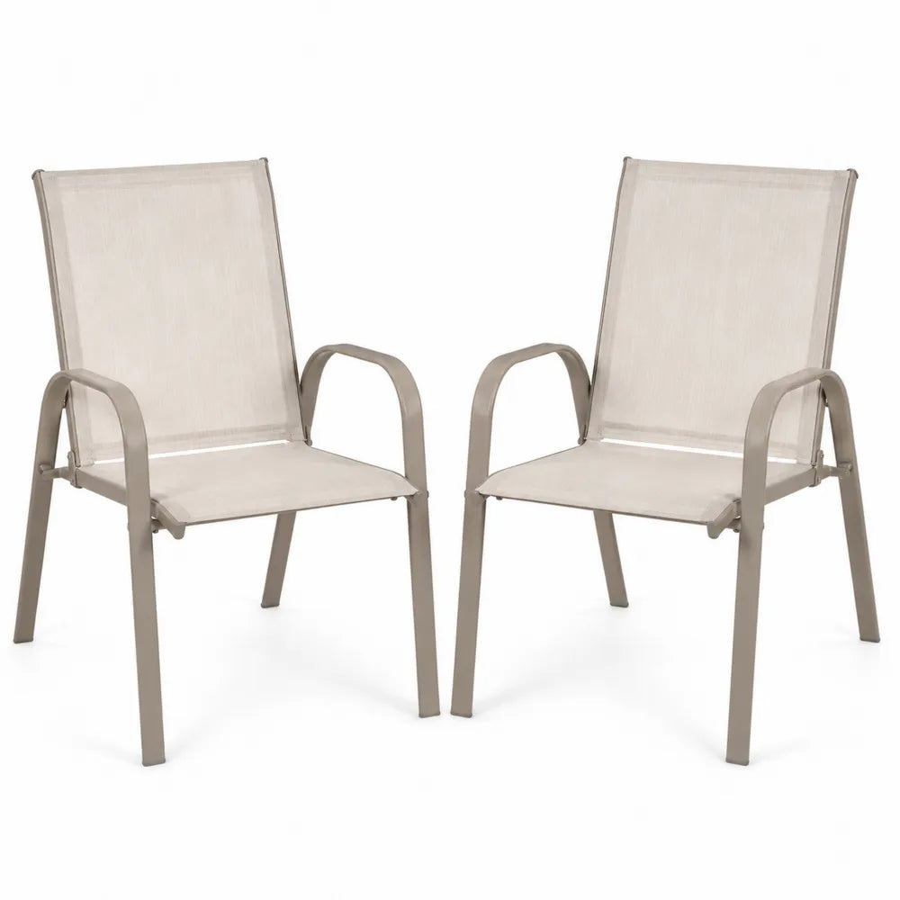 2er Set Gartenstühle Aluminiumrahmen Textilene Beige