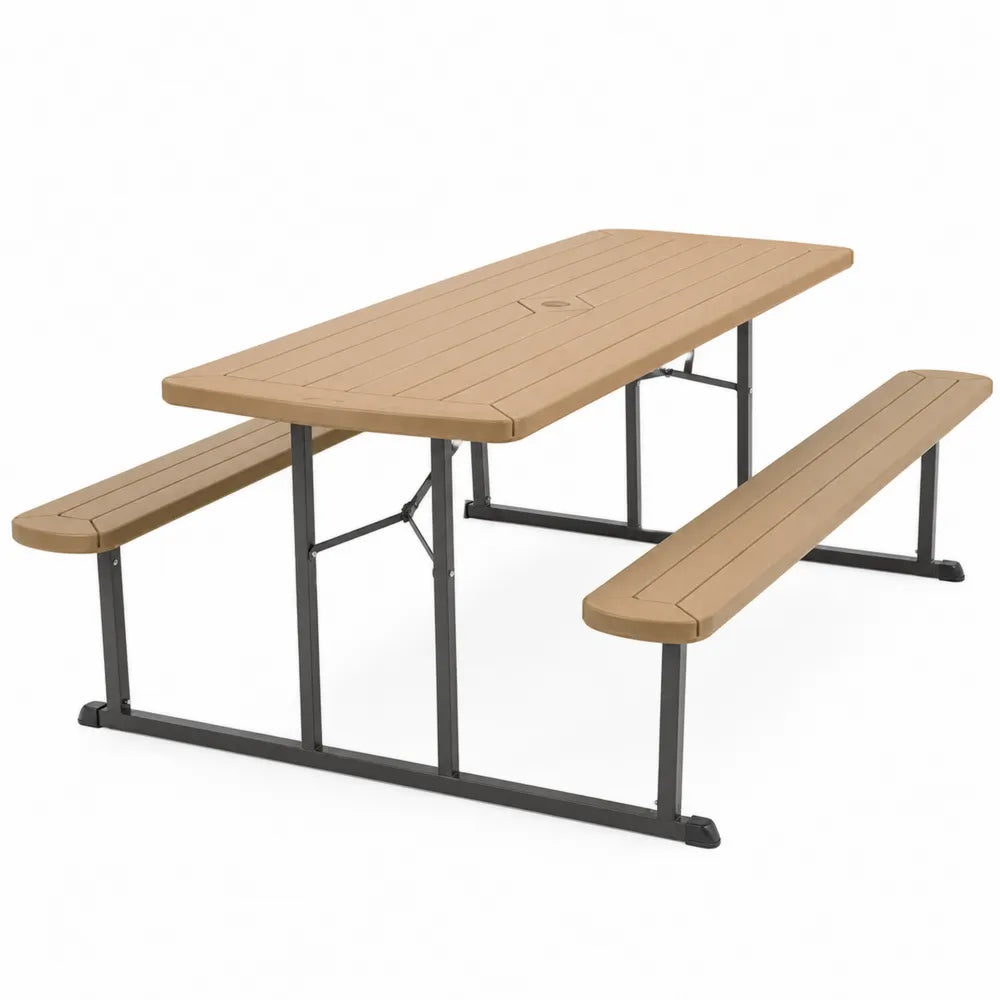 Outdoor-Set Kunststoff Tisch und Bänke Braun 183x76x74 cm