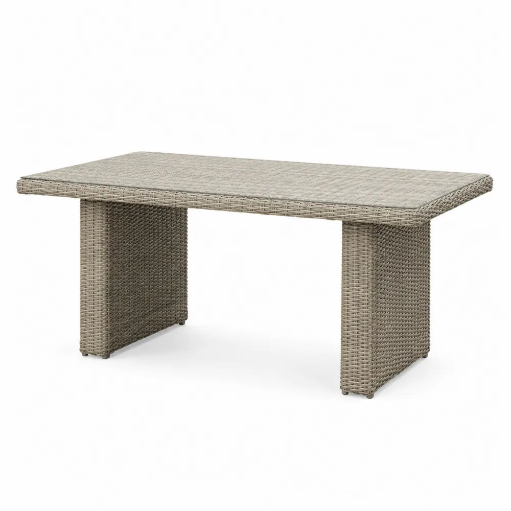 Rechteckiger Gartentisch Polyethylengeflecht Sicherheitsglas Tischplatte 200 cm Beige