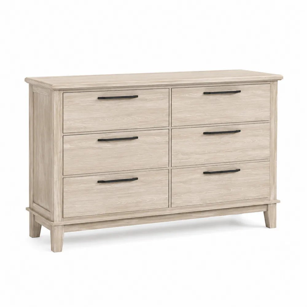 Kommode mit 6 Schubladen aus Eichenholz in Beige
