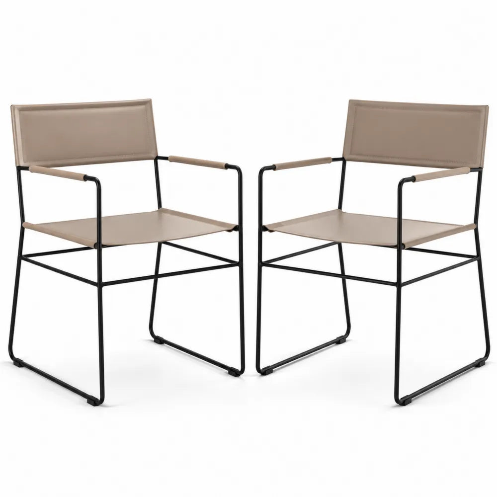 2er-Set Esszimmerstühle Lederoptik Beige mit Metallgestell