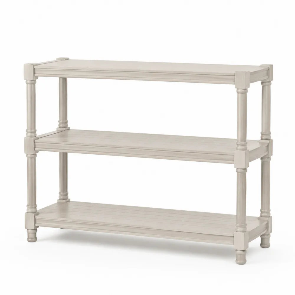 Konsole aus MDF und Kiefernholz mit 3 Regalböden 90x30x80 cm Beige