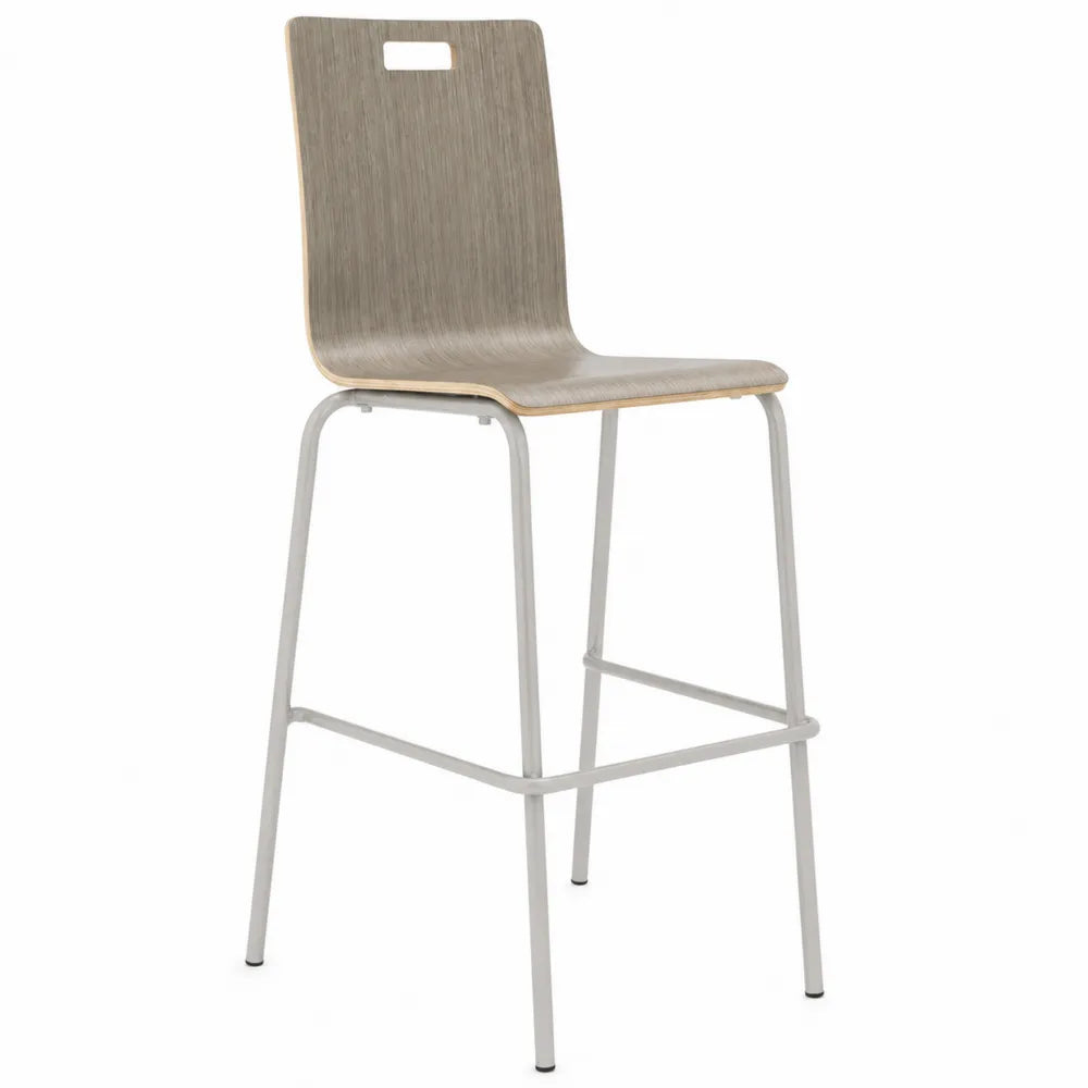 Barhocker aus Schichtholz grau mit Stahlrahmen