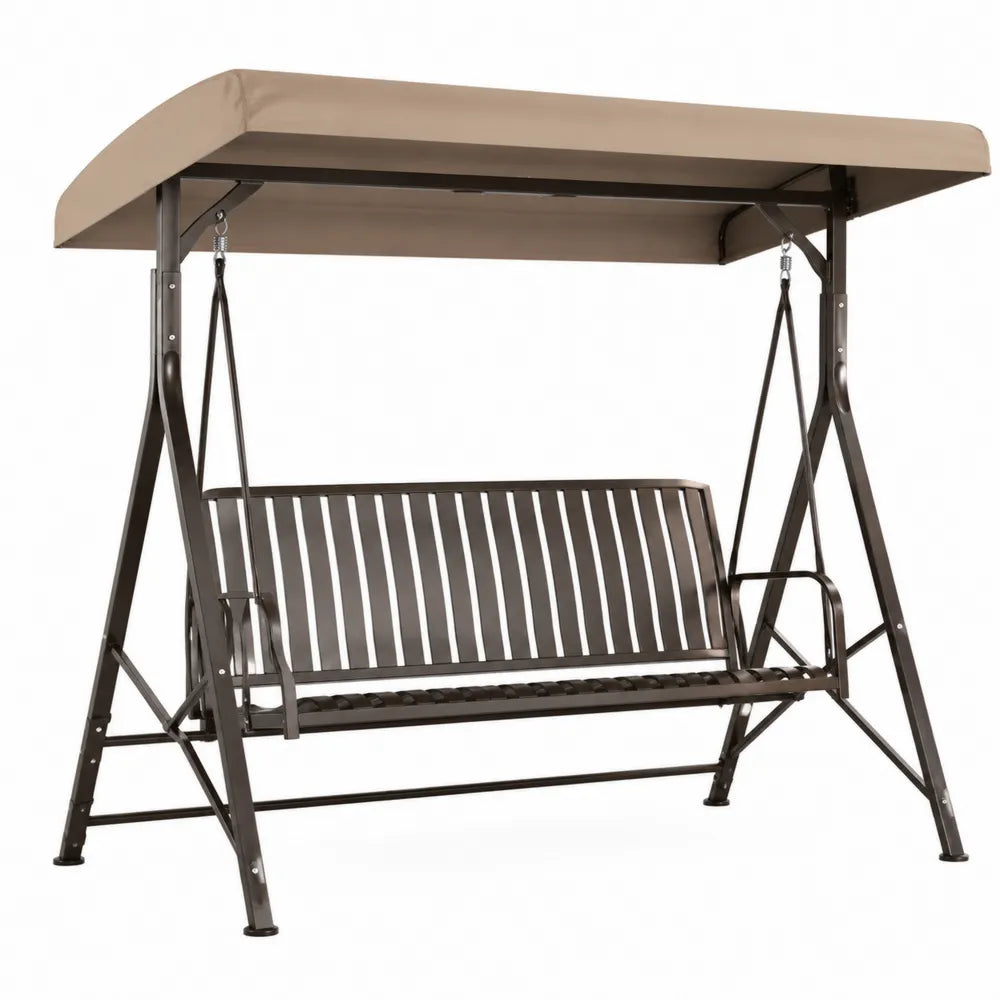 Metall Gartenschaukel mit Polyesterüberdachung, Beige/Braun