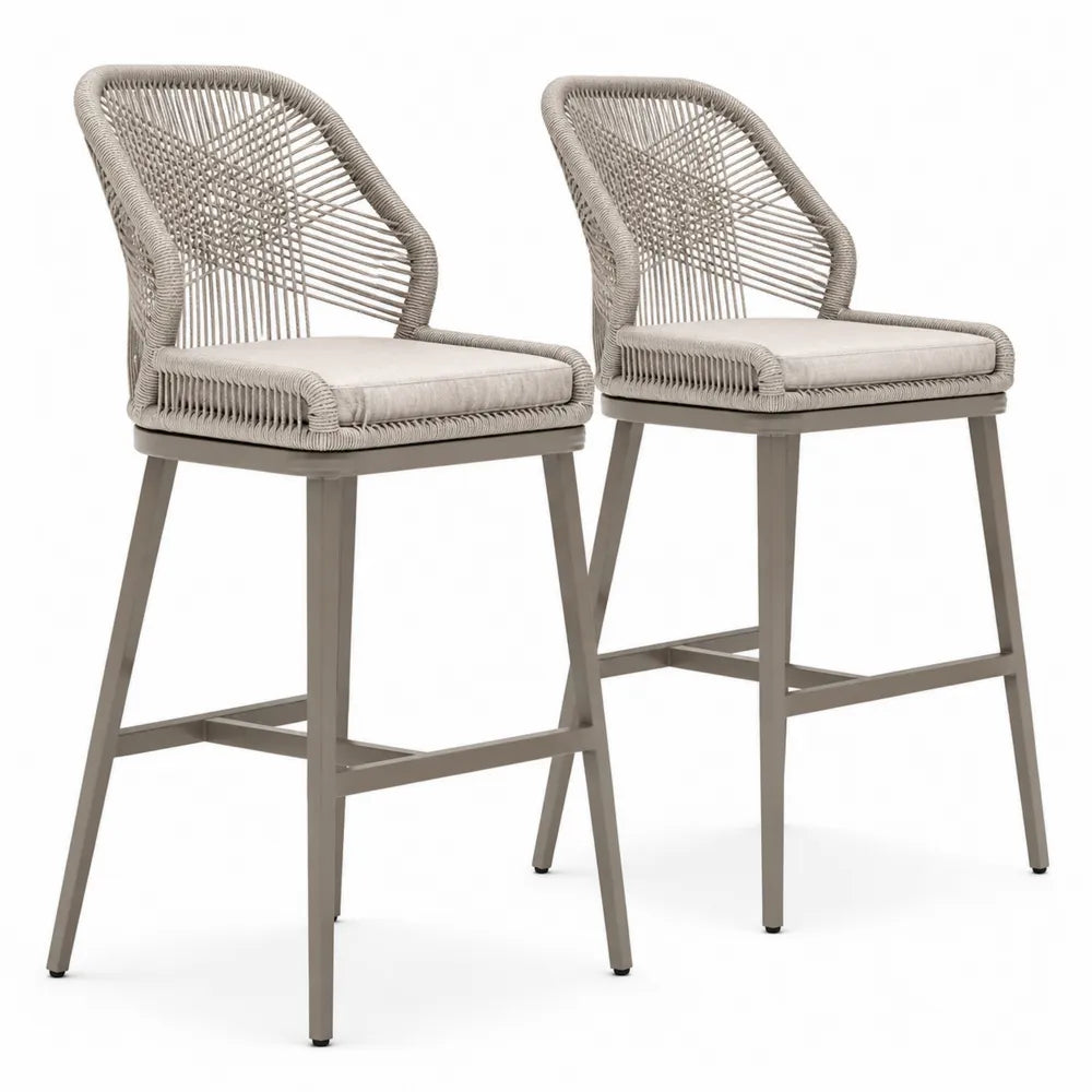 2er-Set Barhocker Taupe Seilgeflecht Aluminium