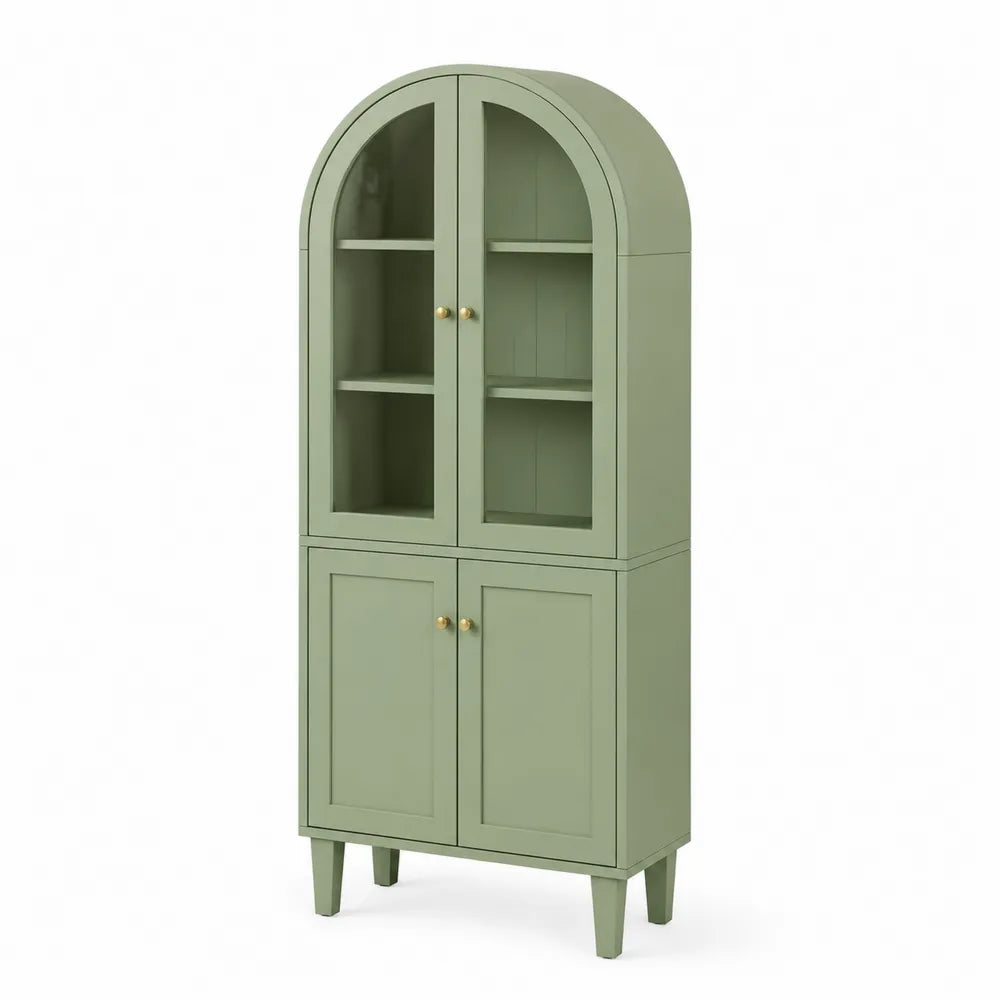 Grüner Holzschrank mit Glastüren 180x80x40cm