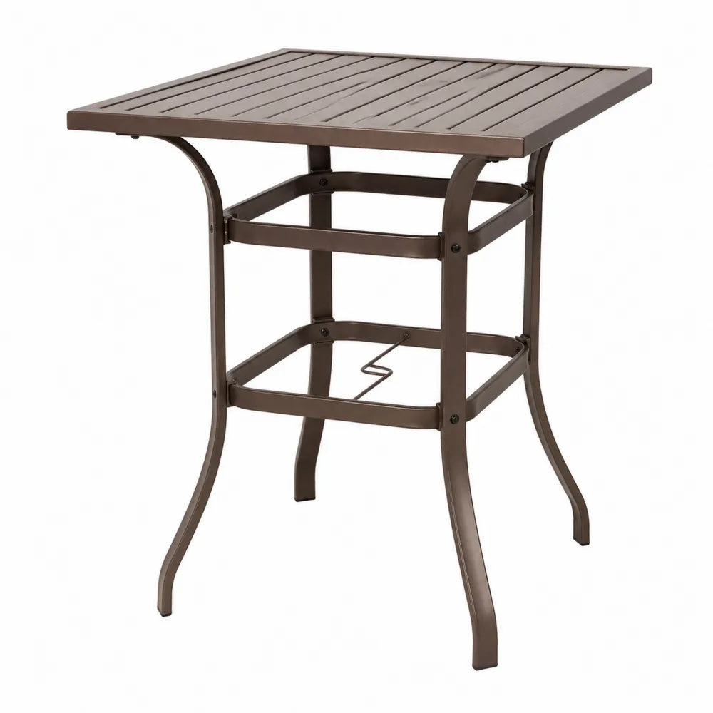 Quadratischer Metall-Gartentisch Braun 80x80x110 cm