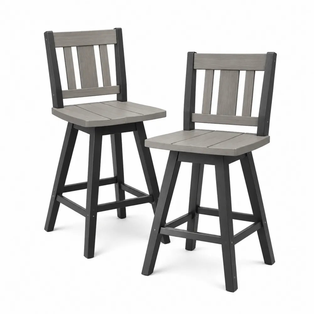 2er-Set Barhocker aus Polyholz und Stahl, Grau
