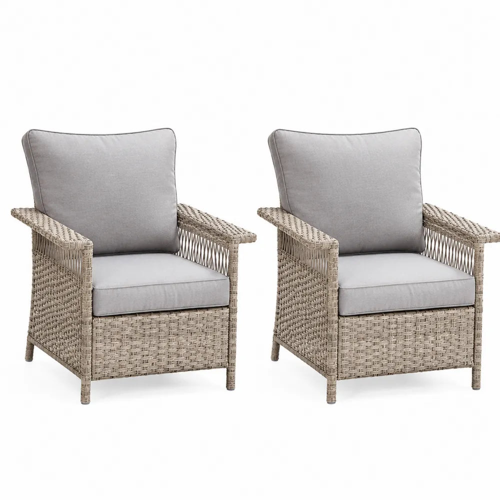2er-Set Gartenstuhl Polyrattan Beige mit grauen Kissen
