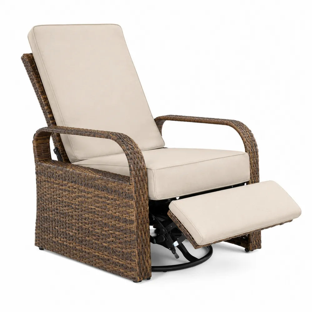 Rattan-Gartenstuhl mit Verstellmechanismus in Braun-Beige