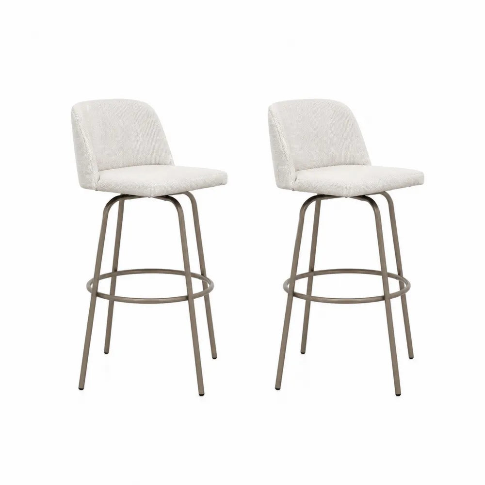 2er-Set drehbare Barhocker mit Polyesterbezug und Metallrahmen, Creme