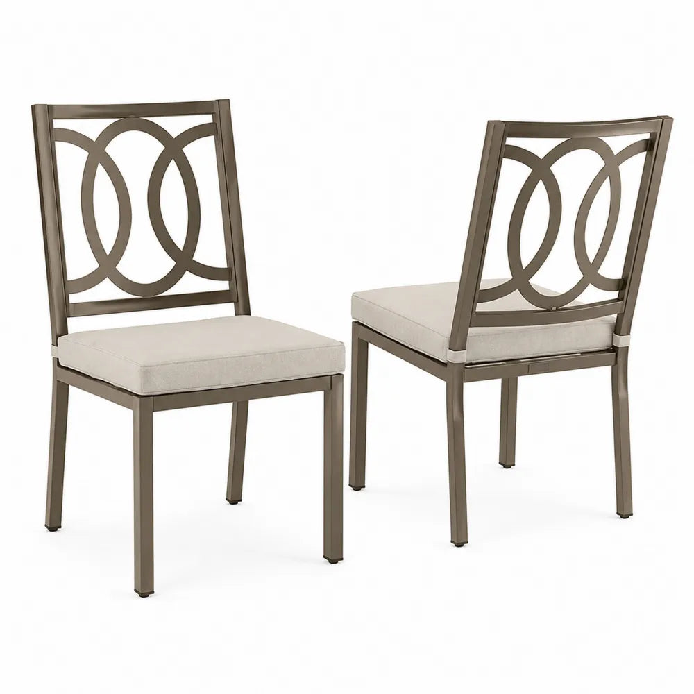 2er-Set Gartenstühle Metall mit Polyesterkissen Beige