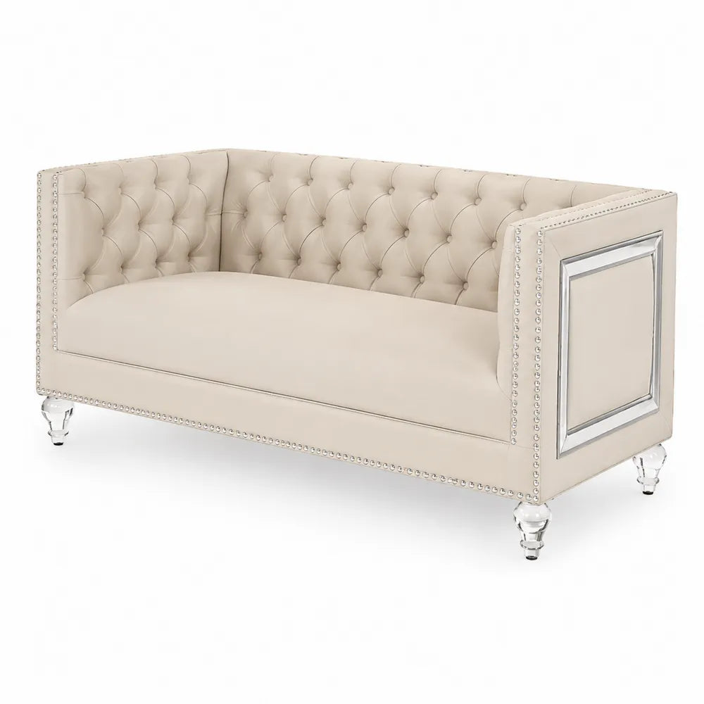 3-Sitzer Sofa Beige Kunstleder Chesterfield Stil