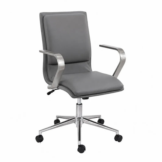 Ergonomischer Bürostuhl Leder Grau Höhenverstellbar Drehbar