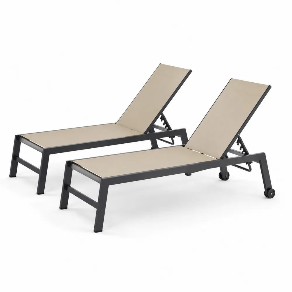 2er Set Aluminium Sonnenliegen mit Textilene Sitzfläche