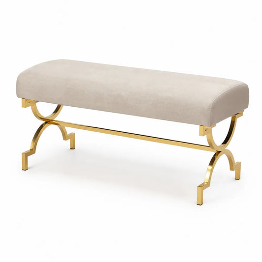 Polsterbank aus Polyester Beige mit Edelstahlrahmen 120 cm