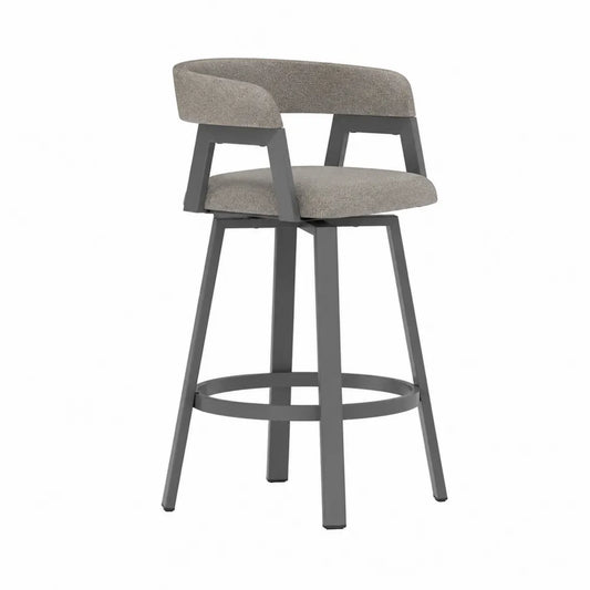 Barhocker mit Rückenlehne aus grauem Stoff und Metall 104cm