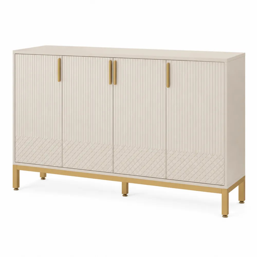 Sideboard aus MDF-Holz mit Metallfüßen und goldenen Griffen, Beige 140x40x85 cm
