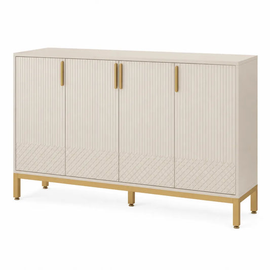 Sideboard aus MDF-Holz mit Metallfüßen und goldenen Griffen, Beige 140x40x85 cm