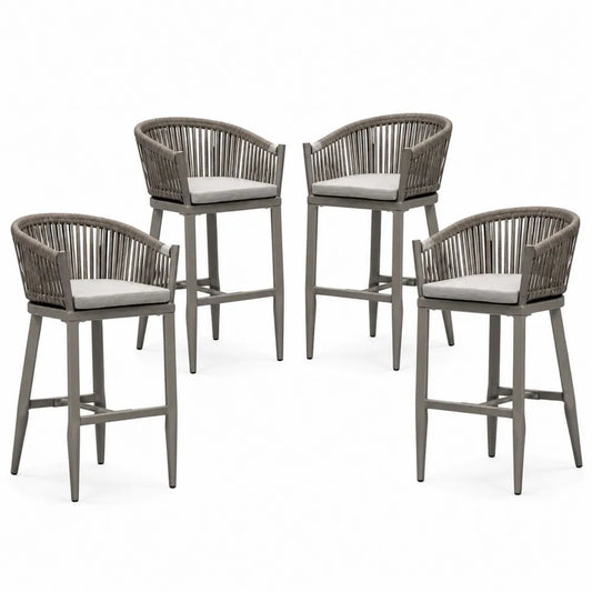 4er Set Barhocker aus Aluminium und Seilgeflecht