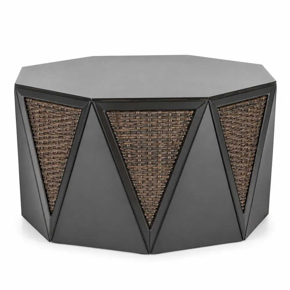 Achteckiger Tisch Aluminium und Rattan Schwarz/Braun 100x45cm