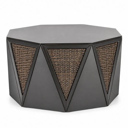 Achteckiger Tisch Aluminium und Rattan Schwarz/Braun 100x45cm
