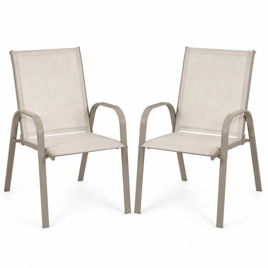 2er Set Gartenstühle Aluminiumrahmen Textilene Beige