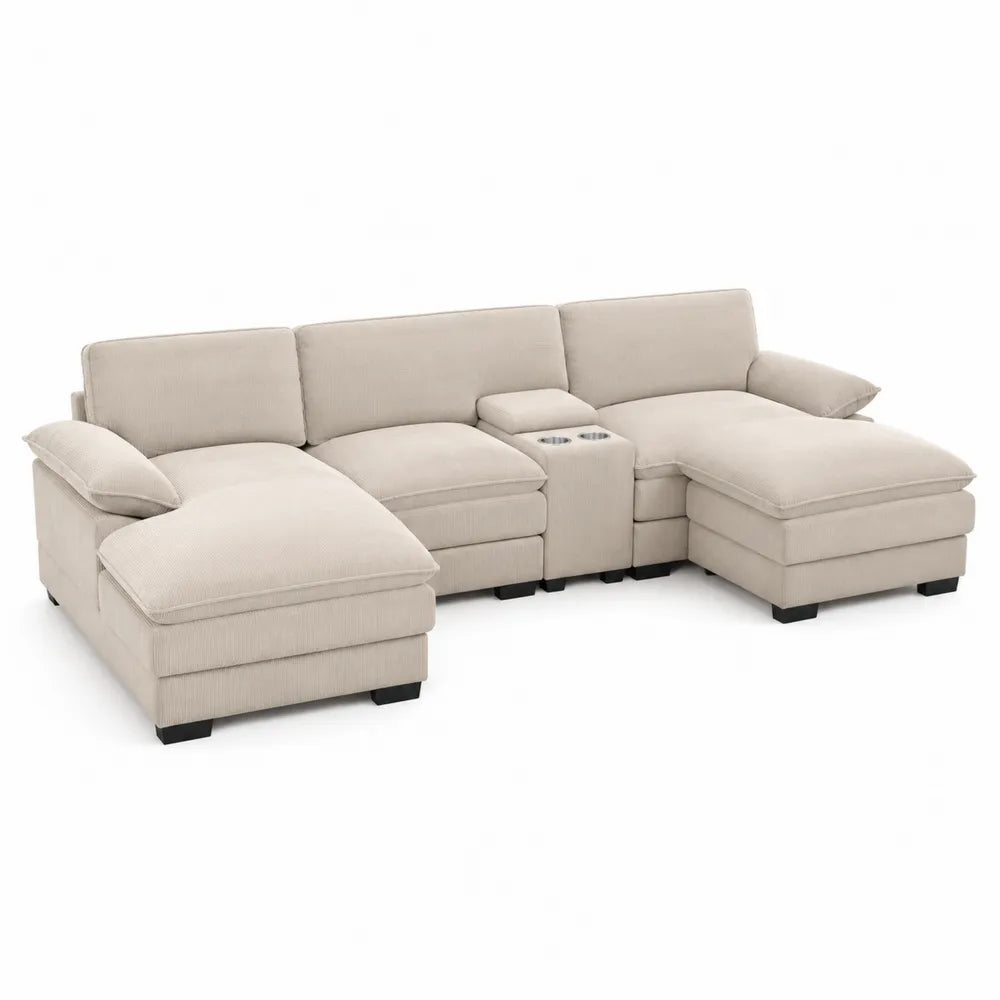 Ecksofa mit Ottomane aus Stoff Beige