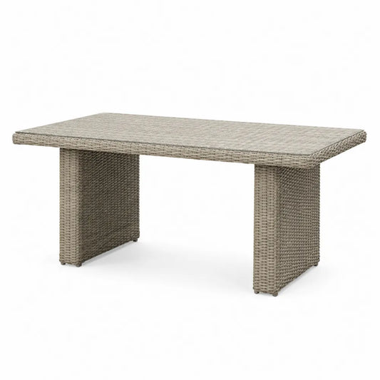 Rechteckiger Gartentisch Polyethylengeflecht Sicherheitsglas Tischplatte 200 cm Beige
