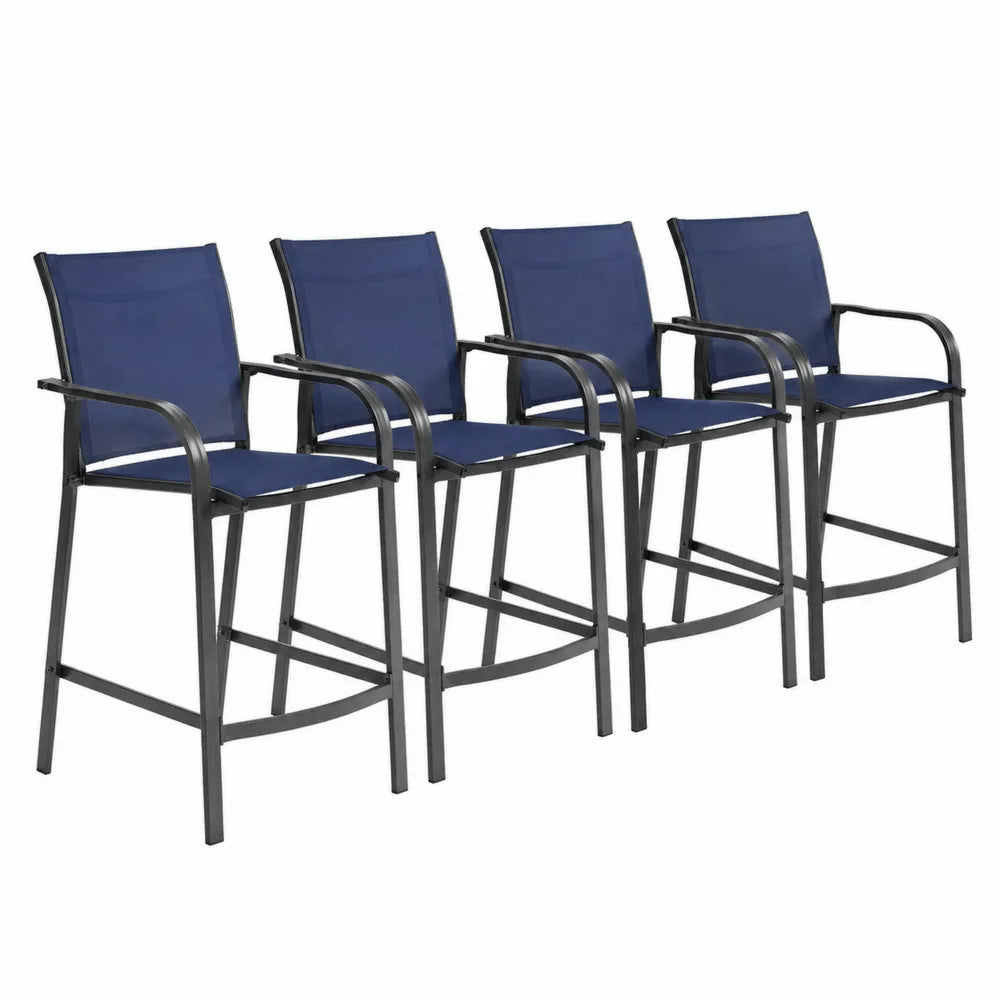 4er Set Barstühle mit Armlehnen Blau Stahl Textil