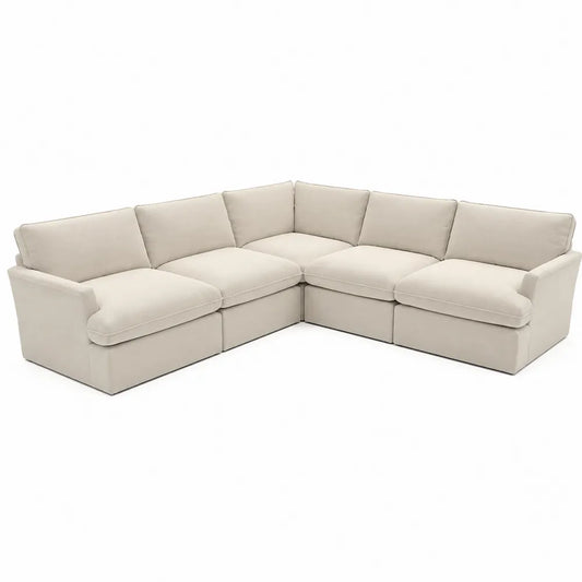 Ecksofa Set Beige Polyester 5-Sitzer L-Form