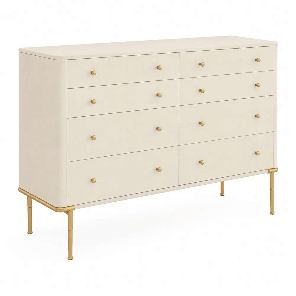 Kommode aus MDF-Holz mit 8 Schubladen in Beige und Gold