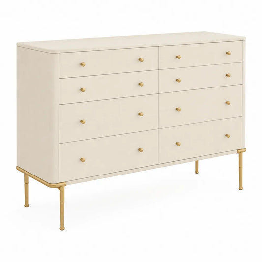 Kommode aus MDF-Holz mit 8 Schubladen in Beige und Gold