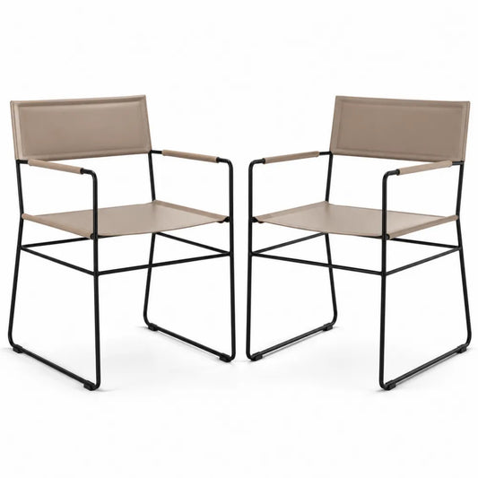 2er-Set Esszimmerstühle Lederoptik Beige mit Metallgestell