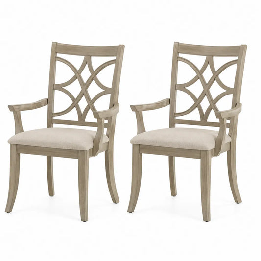 Holz Esszimmerstühle mit Armlehnen und Polyesterbezug Beige 2er-Set