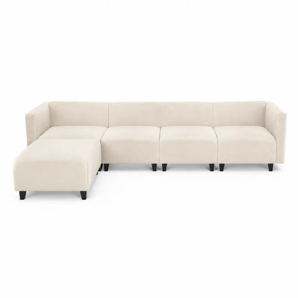 Modulares Ecksofa Set aus Polyester mit Holzfüßen in Creme 300x200x85cm