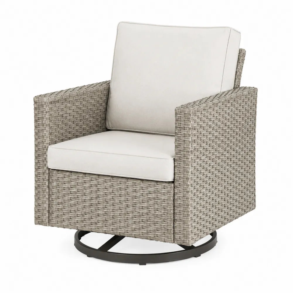 Rattan-Gartenstuhl mit Drehfunktion und Kissen, Beige/Grau