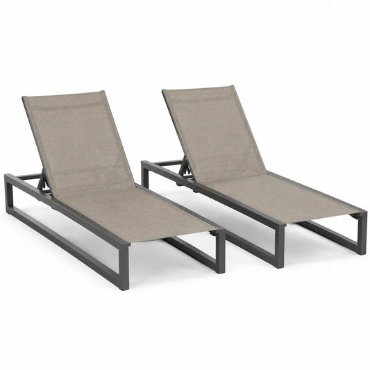 2er Set Sonnenliegen Aluminium Textilene Beige 200 cm