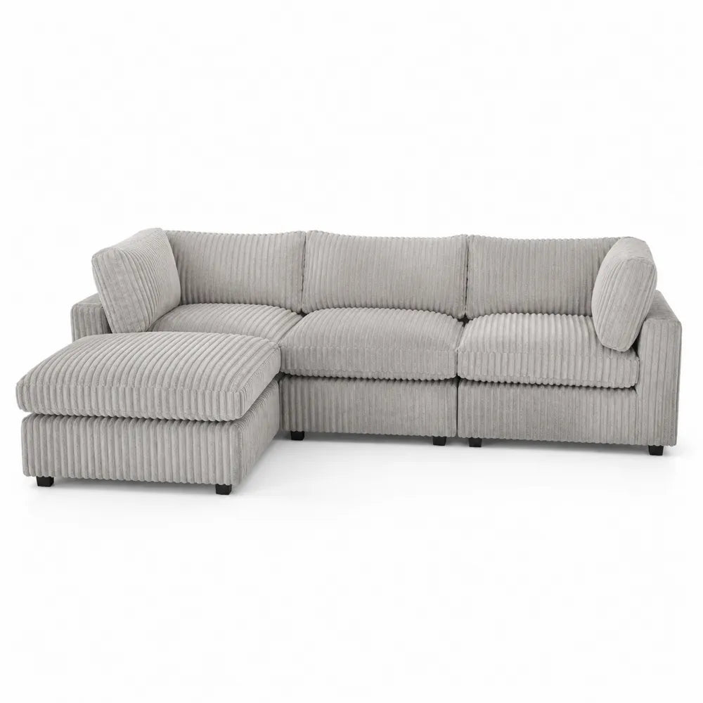 Ecksofa Grau Cordstoff 256x169x85 cm Polyesterschaumfüllung