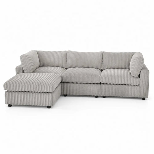 Ecksofa Grau Cordstoff 256x169x85 cm Polyesterschaumfüllung