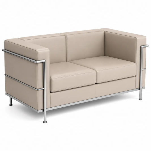 Zweisitzersofa mit Edelstahlrahmen Beige Leder 130x70x75 cm