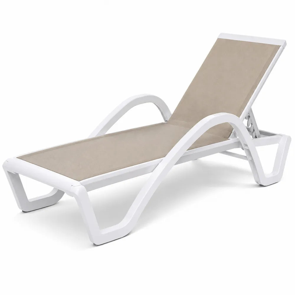 Verstellbare Sonnenliege Kunststoff Textilgewebe Weiß Beige 195x65x35cm