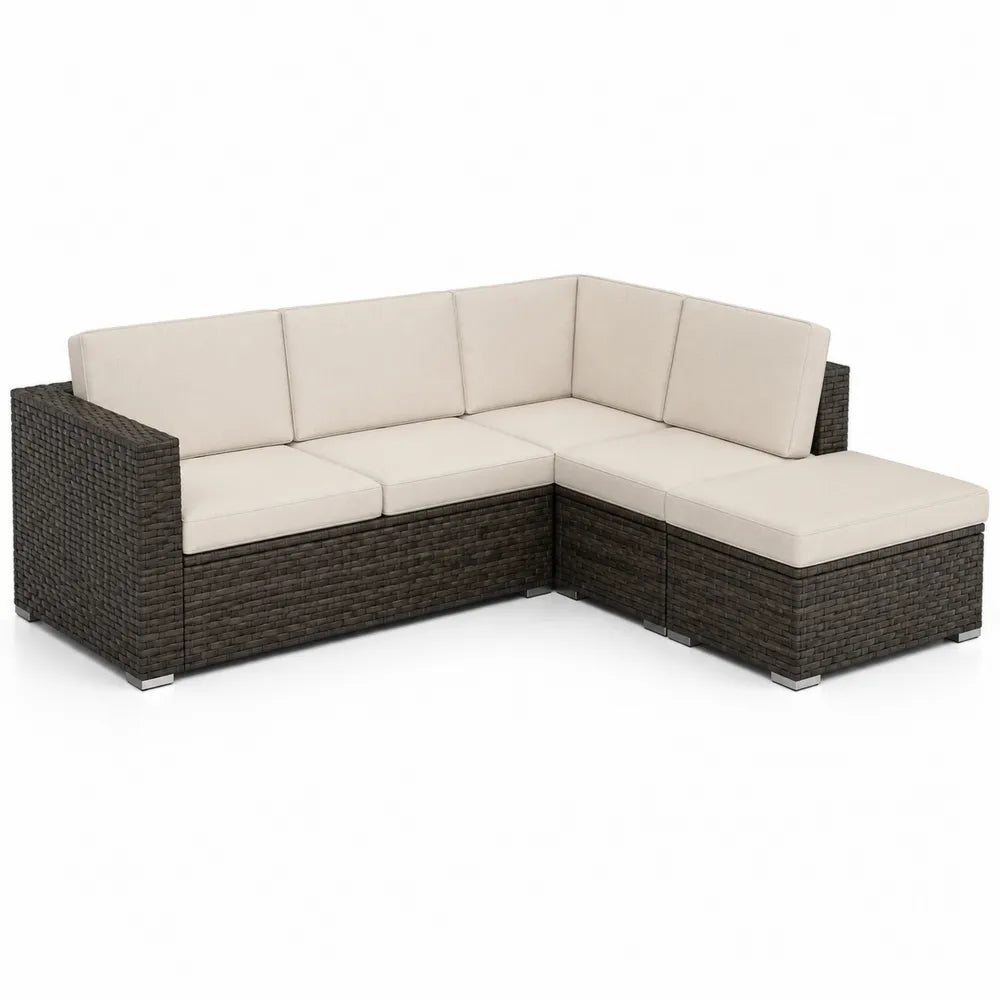 Ecksofa Set Polyethylen-Rattan Beige Braun 210x210x70 cm mit Kissen
