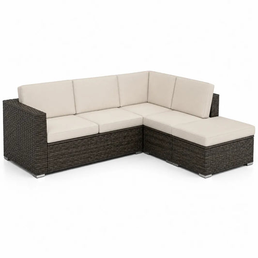Ecksofa Set Polyethylen-Rattan Beige Braun 210x210x70 cm mit Kissen