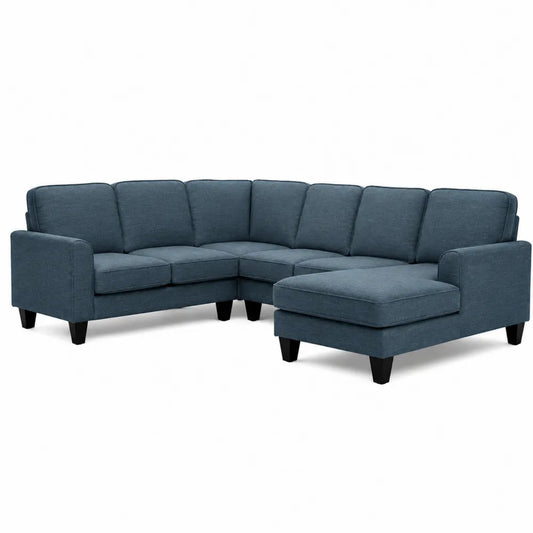 Ecksofa aus Stoff Blau mit Hartholzbeinen