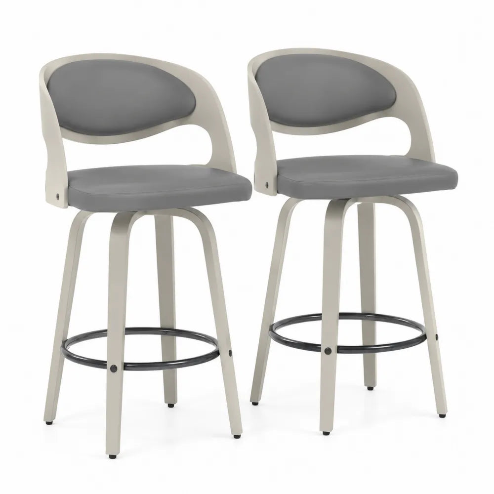 2er-Set Barhocker aus Metall und Kunstleder, Grau