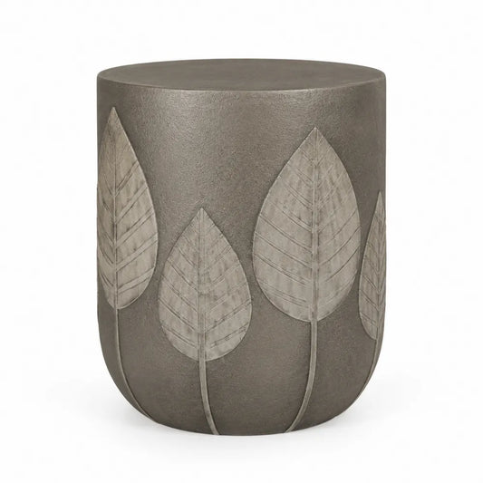 Betontisch mit Blattmuster, Grau, Höhe 40 cm, Durchmesser 30 cm
